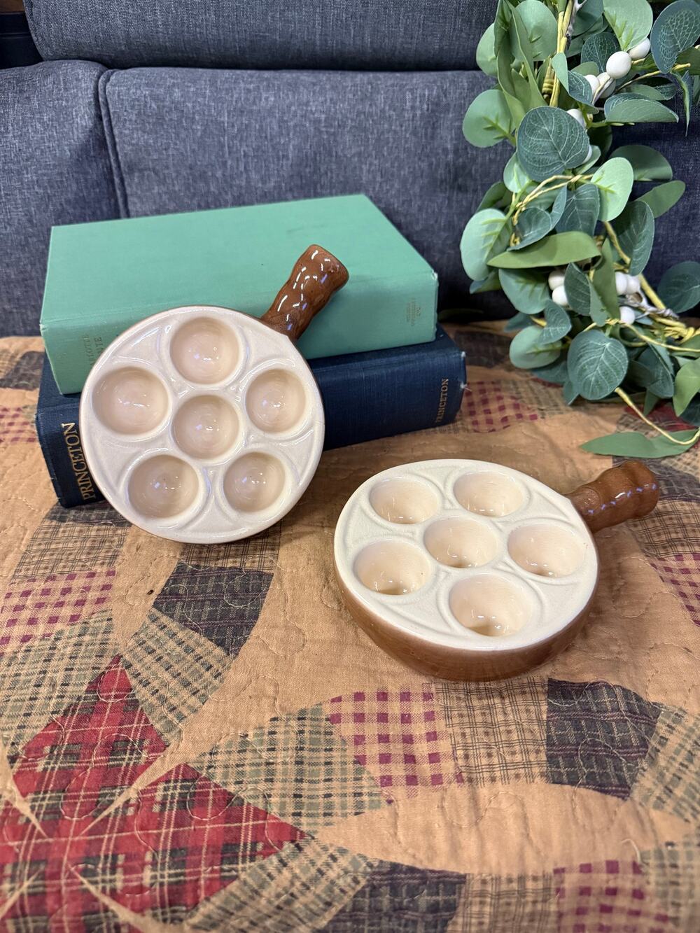 Vintage 1980s Emile Henry Ceramic Escargot (Snail) serving dishes made in France